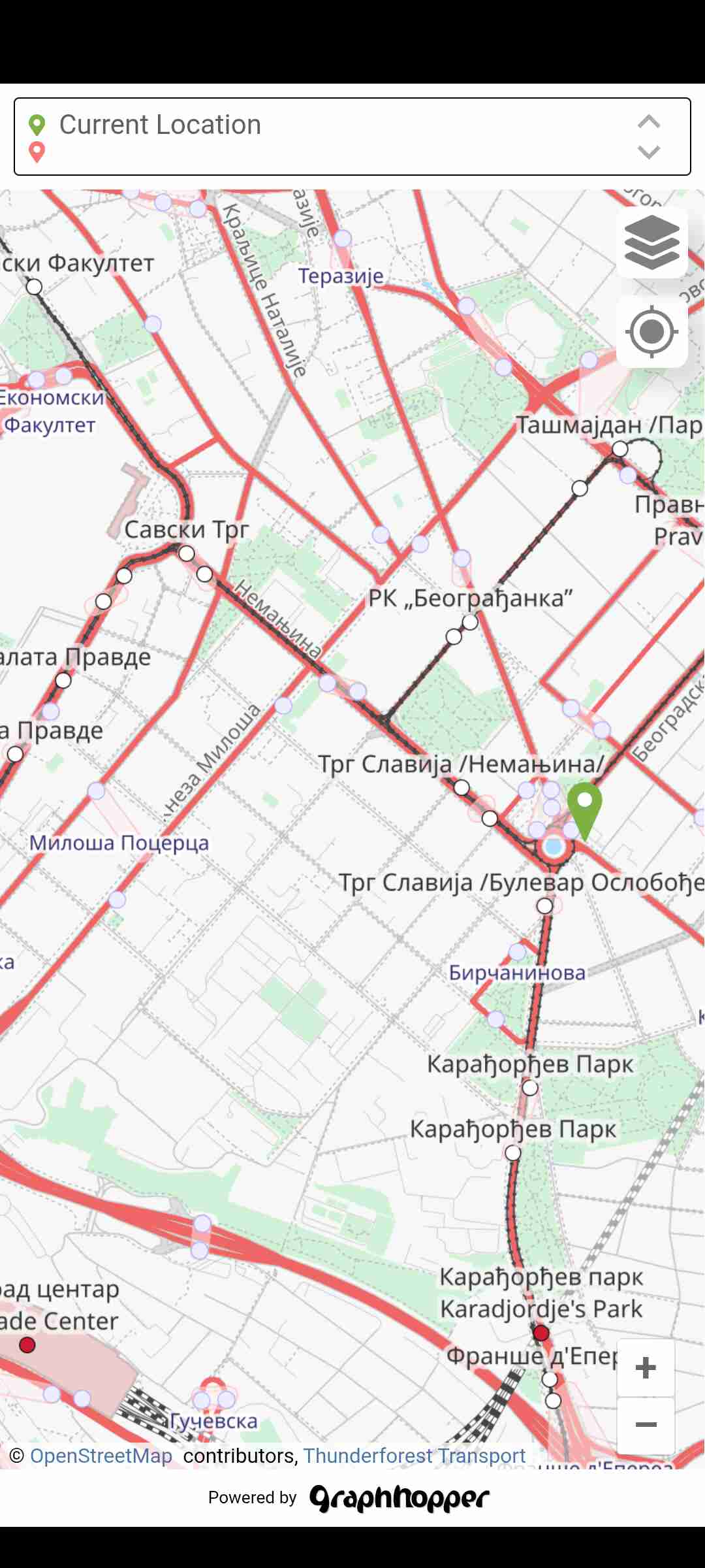GraphHopper map of Belgrade