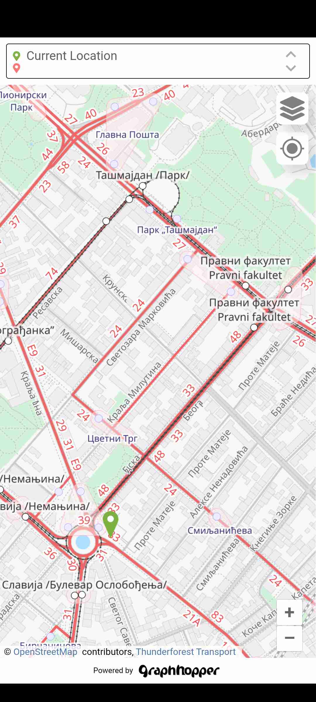 GraphHopper map with bus routes